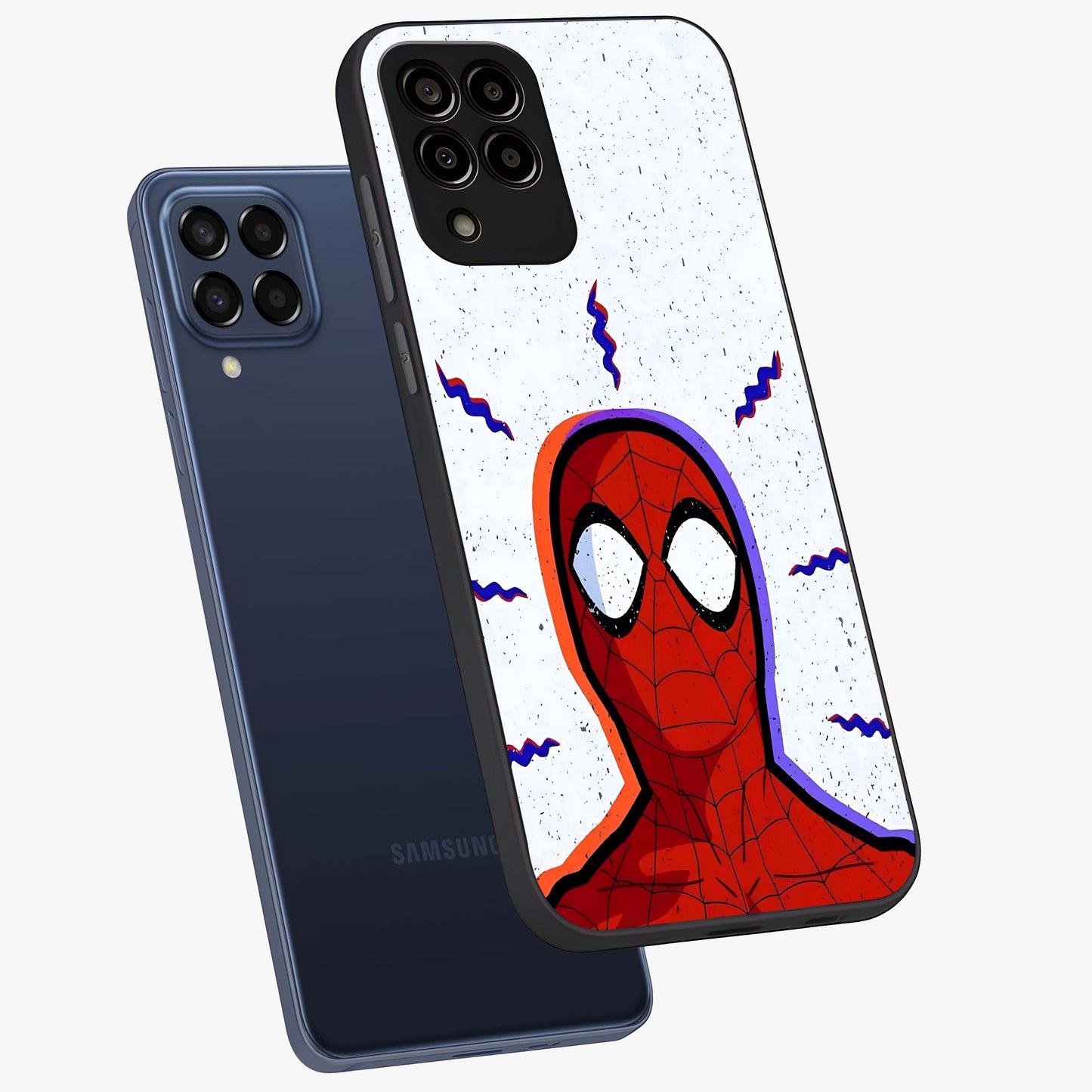 Omg Spiderman Glass Case displayed in angled mockup highlighting dynamic hero illustration with action comic aesthetic.