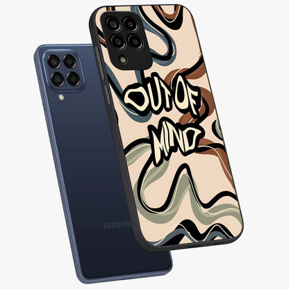 Out Of Mind Glass Case displayed in angled mockup highlighting bold statement design with modern artistic aesthetic.