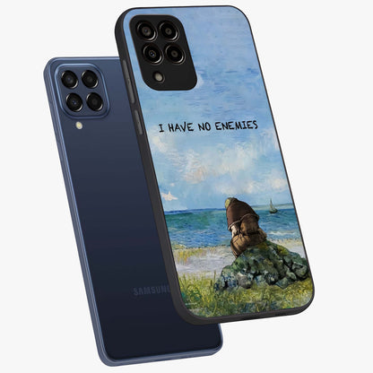 Peace Beyond War Glass Case displayed in angled mockup highlighting meaningful message design with artistic aesthetic style.