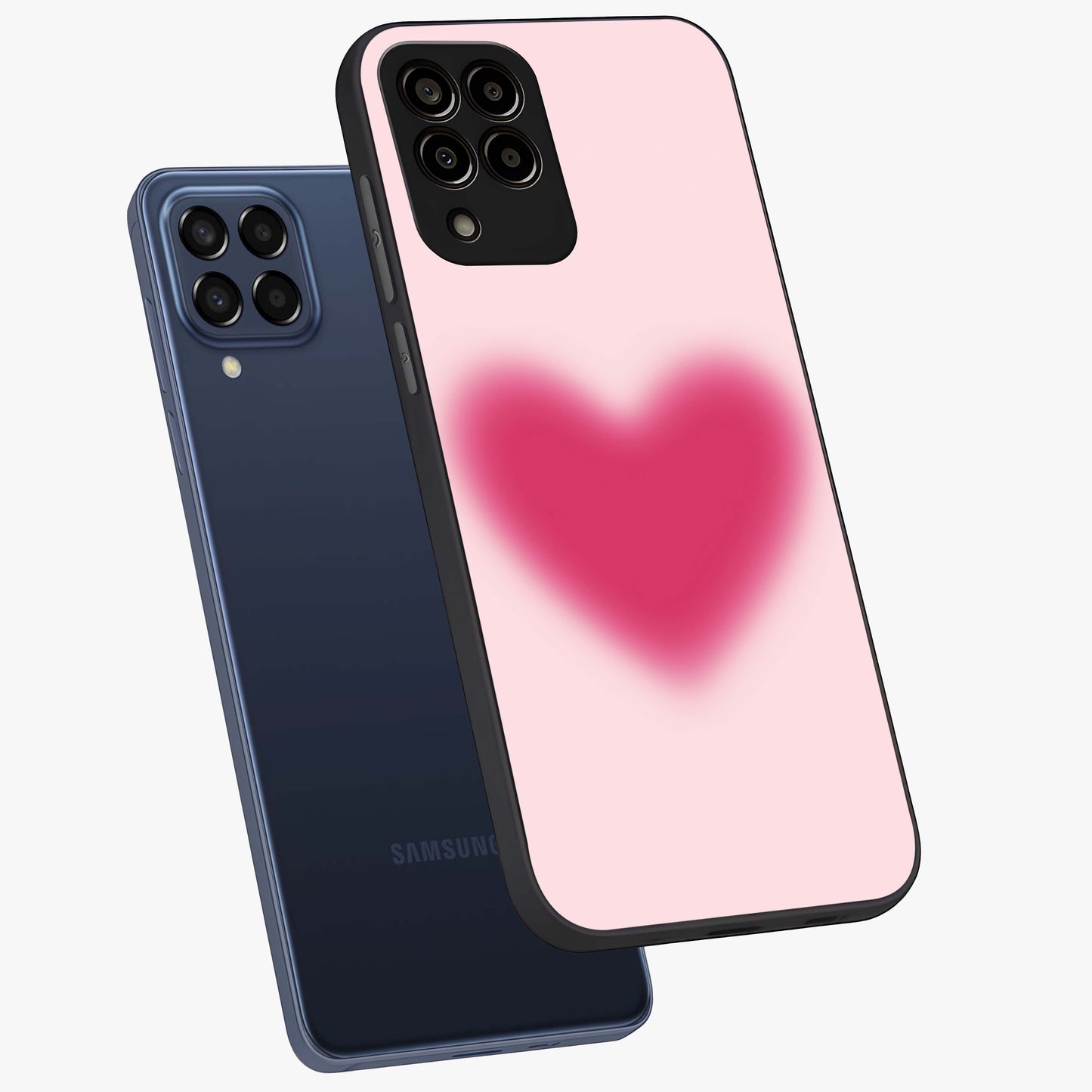 Pink Aura Heart Glass Case displayed in angled mockup highlighting vibrant pink heart design with dreamy aura aesthetic.