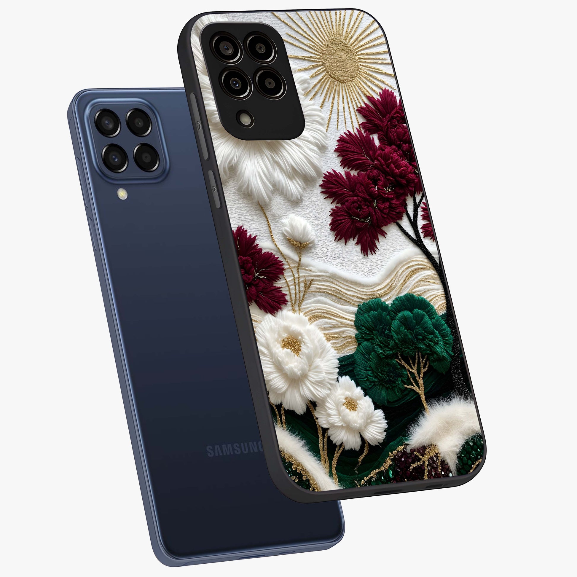 Radiant Bloom Elegance Glass Case displayed in angled mockup highlighting graceful floral design with radiant aesthetic style.
