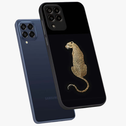 Regal Leopard Glass Case displayed in angled mockup highlighting powerful animal illustration with stylish wild aesthetic.