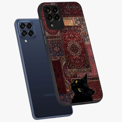 Regal Magic Cat Apple Glass Case displayed in angled mockup highlighting whimsical feline design with fantasy aesthetic.
