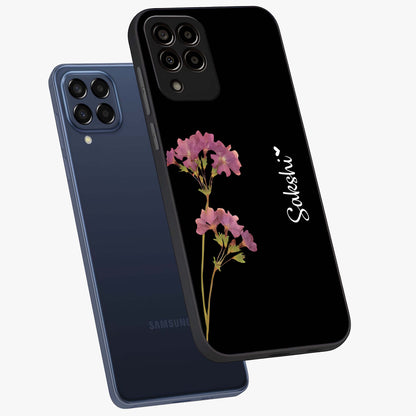 Riching Lavender Flower Custom Name Glass Case displayed in angled mockup highlighting delicate lavender flower design with custom name feature.