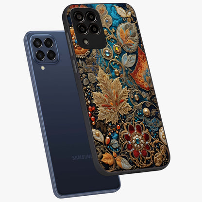 Royal Jewel Garden Glass Case displayed in angled mockup highlighting vibrant jewel inspired floral design with elegant aesthetic.