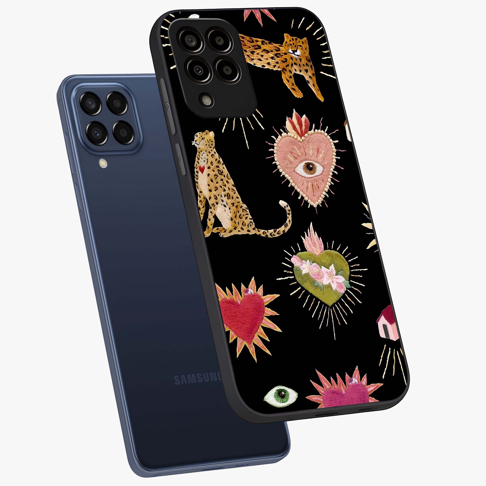 Sacred Jungle Heart Glass Case displayed in angled mockup highlighting lush tropical design with natural aesthetic style.
