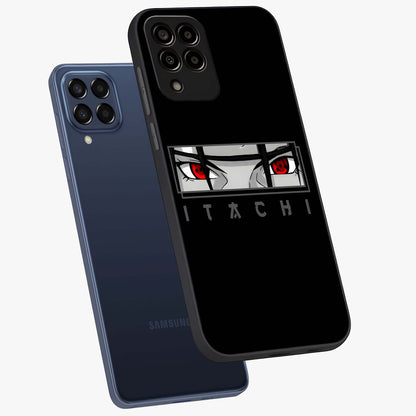 Scarlet Gaze Dominance Glass Case displayed in angled mockup highlighting intense visual design with bold scarlet aesthetic.