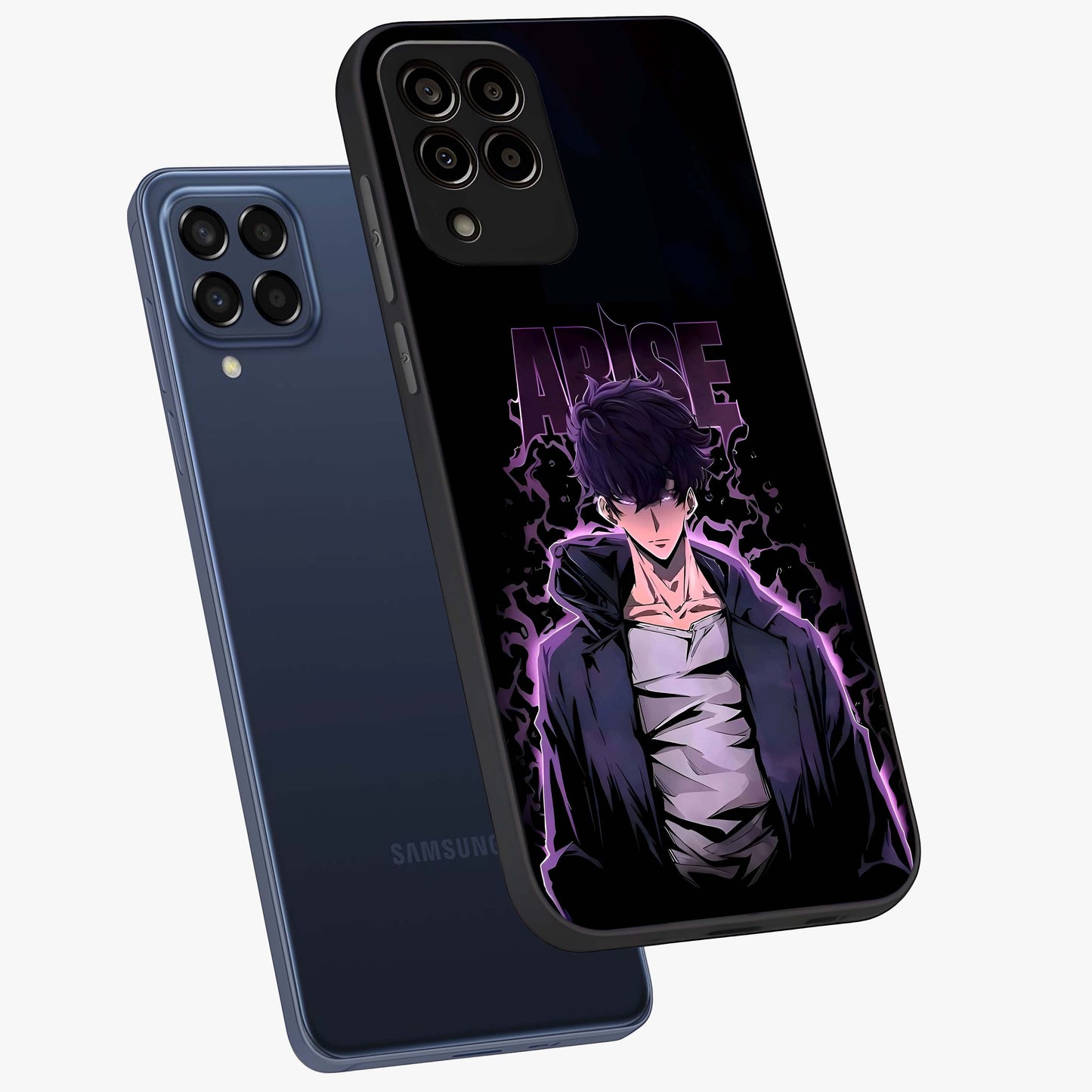 Shadow Monarch Awakening Glass Case displayed in angled mockup highlighting dramatic shadow warrior design with fantasy aesthetic.