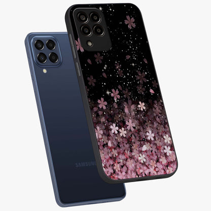 Small Starry Flowers Glass Case displayed in angled mockup highlighting tiny flower pattern with celestial aesthetic style.
