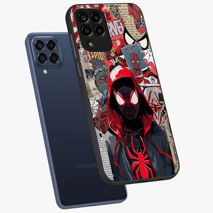 Spider Collage Street Glass Case displayed in angled mockup highlighting dynamic street style collage design with comic aesthetic.