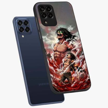 Titan Awakening Fury Glass Case displayed in angled mockup highlighting dramatic giant warrior design with bold anime aesthetic.