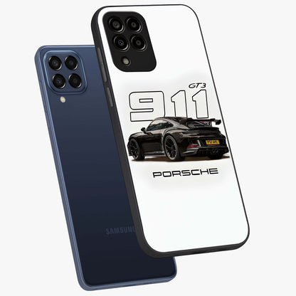 Turbo Legacy Icon Glass Case displayed in angled mockup highlighting dynamic automotive design with performance aesthetic.