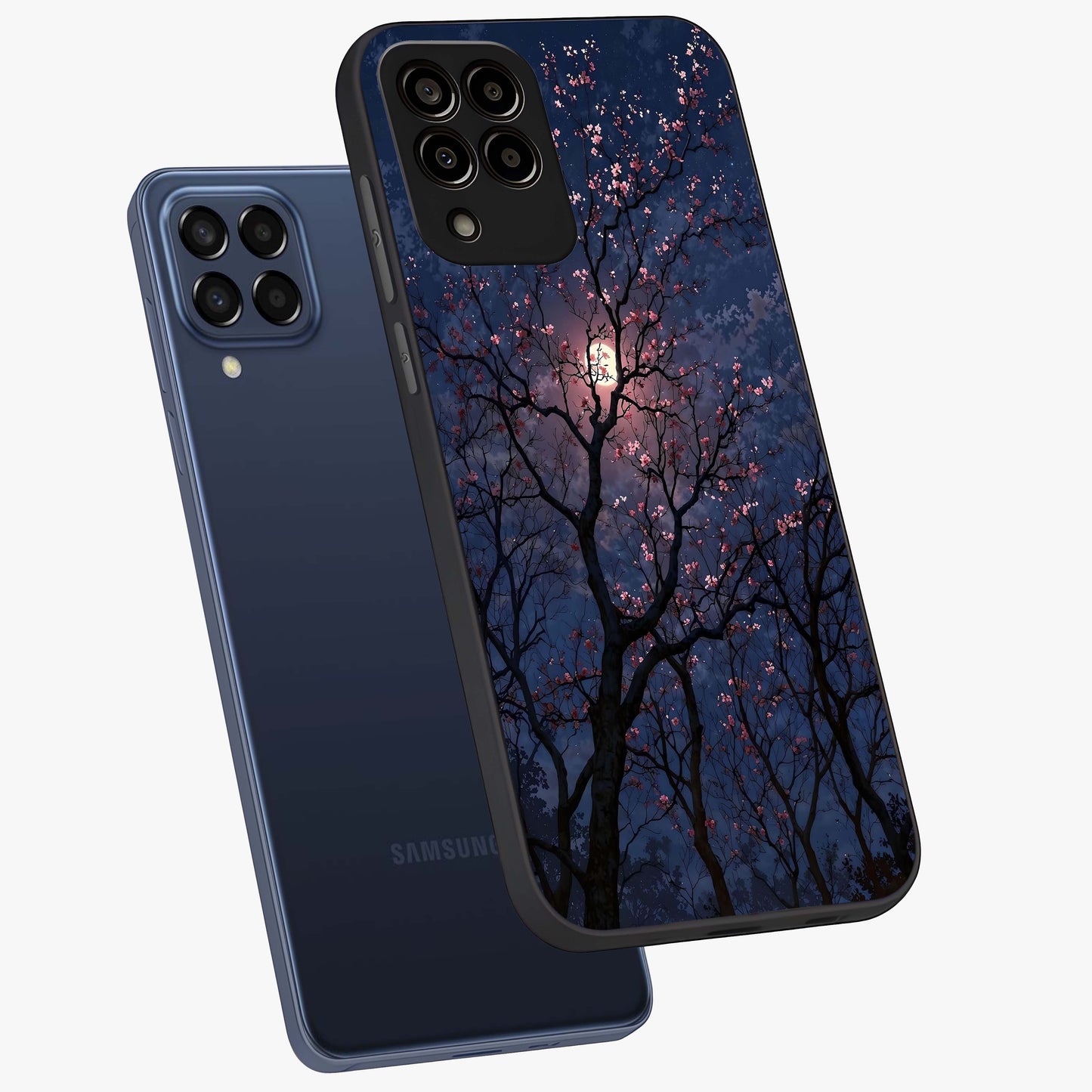 Twilight Sakura Serenade Glass Case displayed in angled mockup highlighting delicate sakura flower design with dreamy aesthetic.