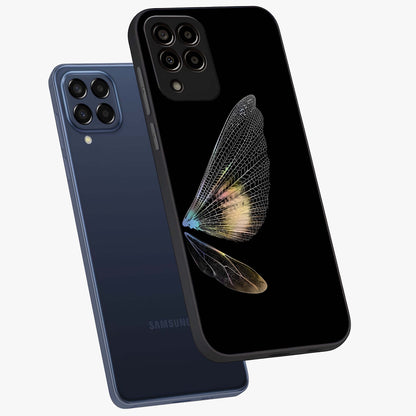 Whispers Of Wings Glass Case displayed in angled mockup highlighting soft feather design with celestial aesthetic style.