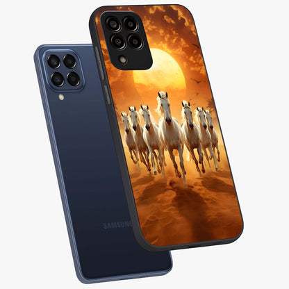 Wild Sunset Majesty Glass Case displayed in angled mockup highlighting vibrant sunset sky design with scenic aesthetic.