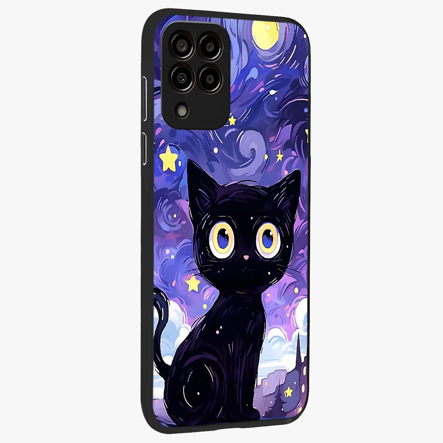 Abstract Cat Art Glass Case upright view showcasing creative feline illustration and aesthetic artistic style.