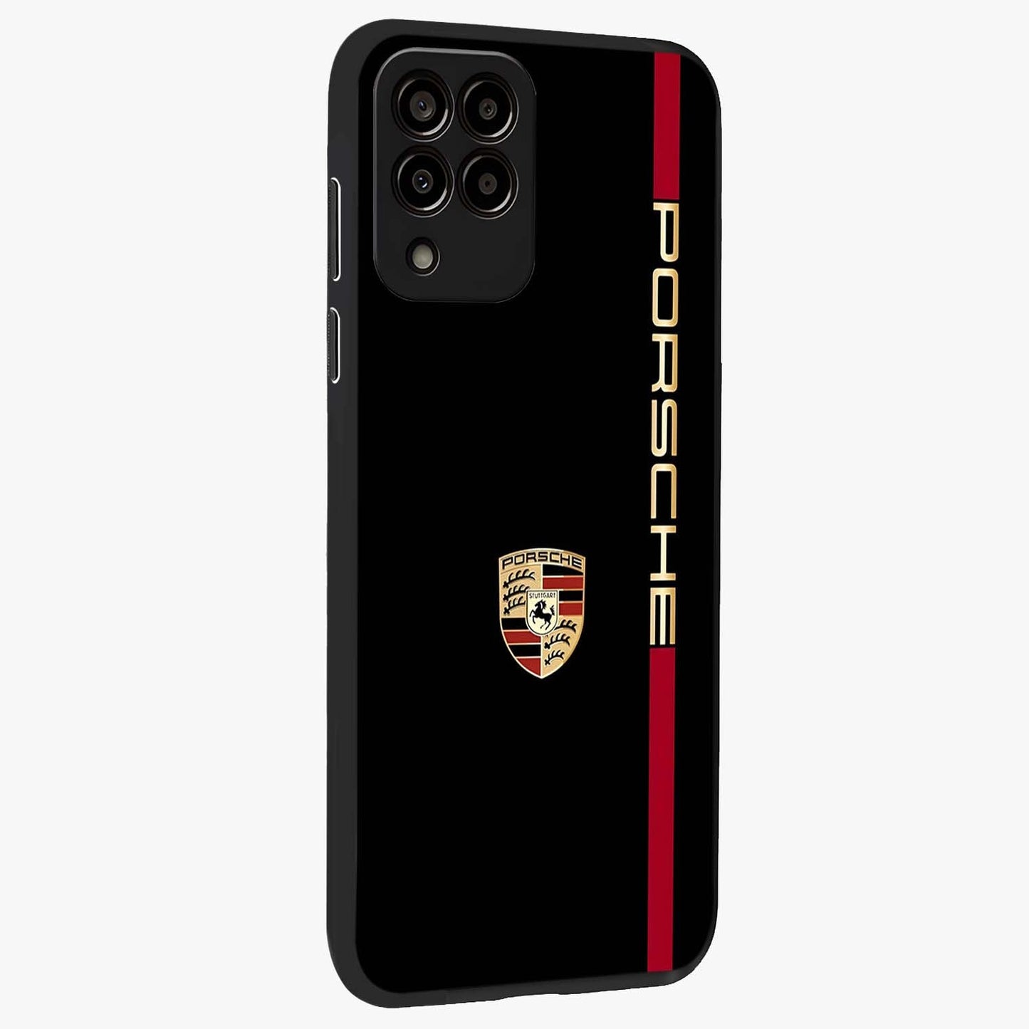 Black Minimal Porsche Glass Case upright view showcasing stylish automotive artwork with bold minimal theme.