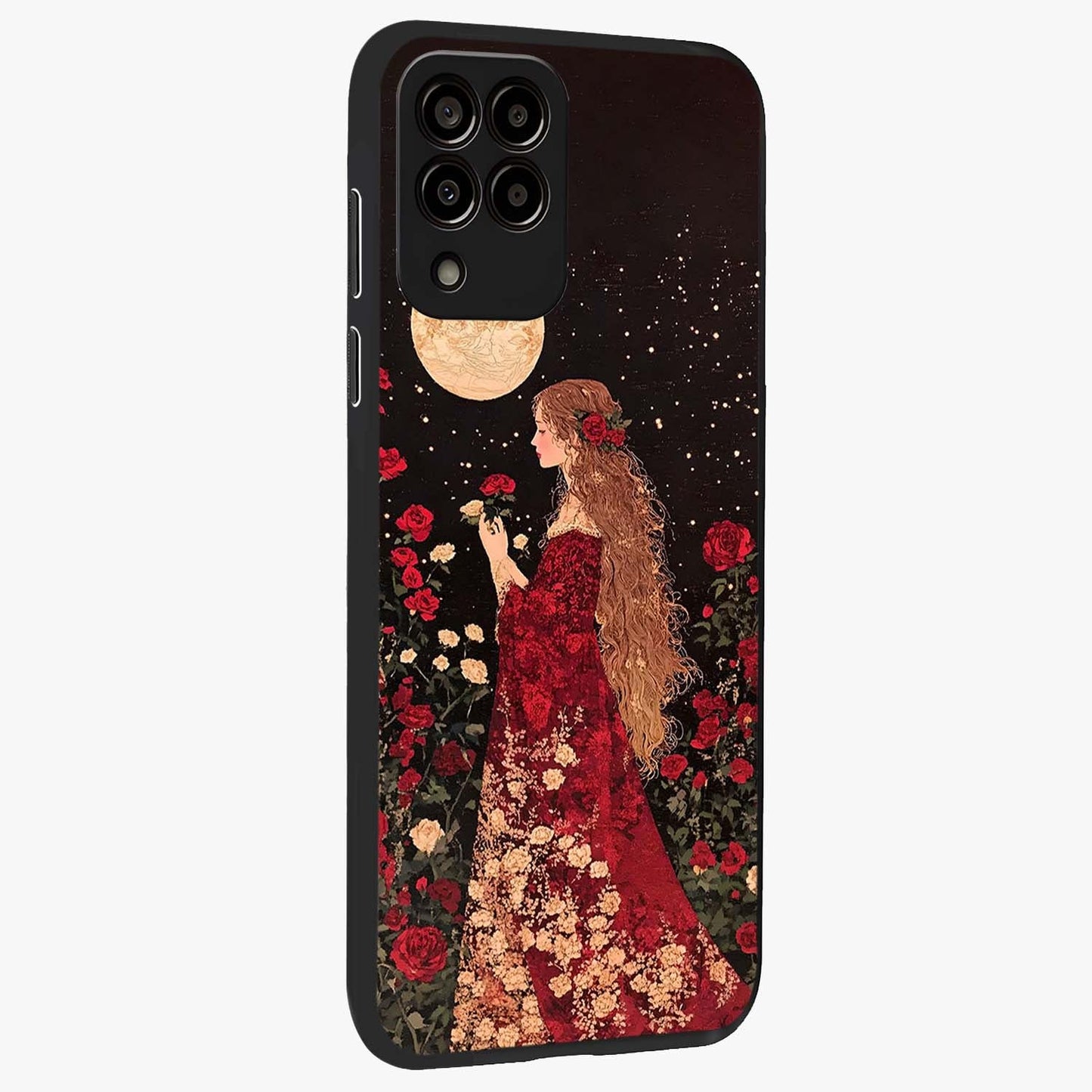 Crimson Dreams Glass Case upright view showcasing dreamy red toned artwork with modern aesthetic style.