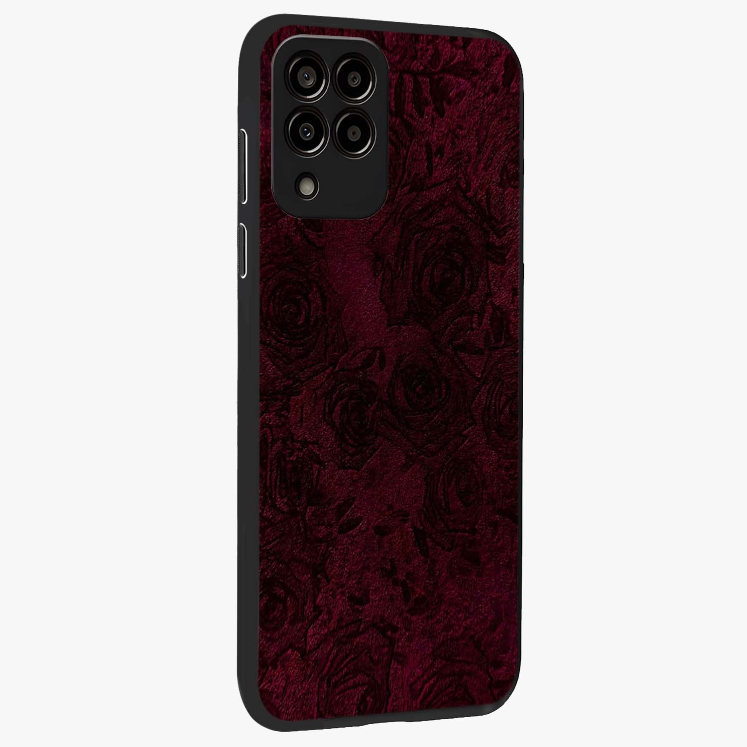 Crimson Fade Flow Glass Case upright view showcasing dynamic crimson flow artwork with stylish abstract theme.
