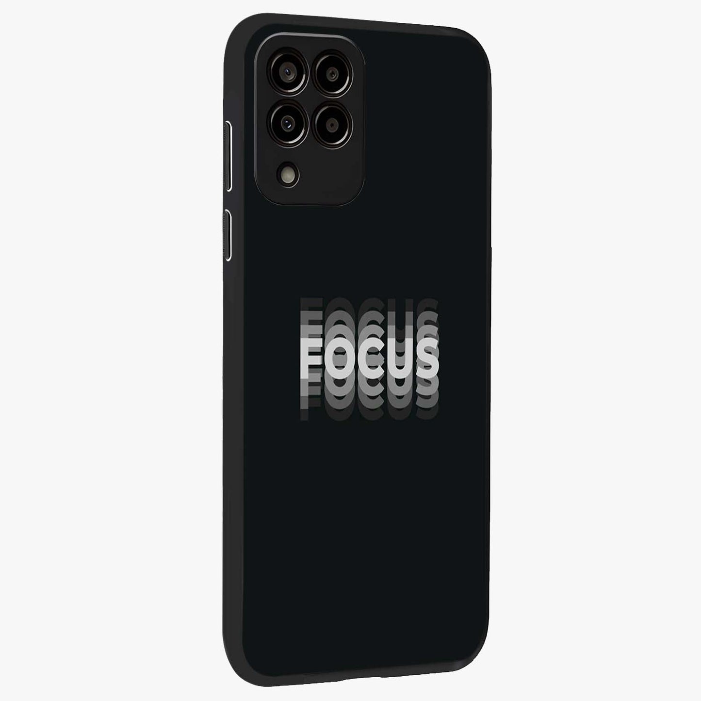 Focused Blade Discipline Glass Case upright view showcasing strong typography statement with sleek motivational theme.