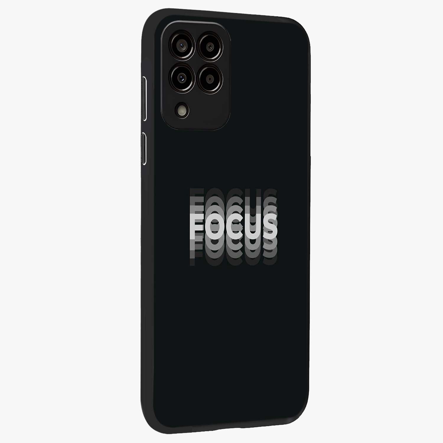 Focused Blade Discipline Glass Case upright view showcasing strong typography statement with sleek motivational theme.