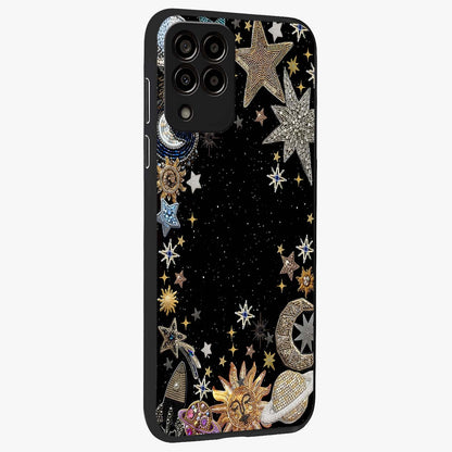 Galactic Jewel Stars Glass Case upright view showcasing glittering star jewel artwork with vibrant galaxy theme.