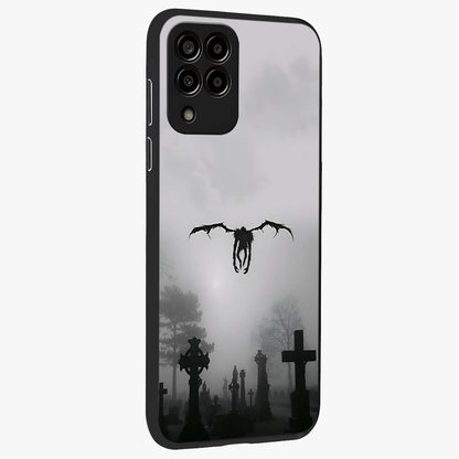 Graveyard Shadow Descent Glass Case upright view showcasing haunting graveyard artwork with dramatic dark theme.