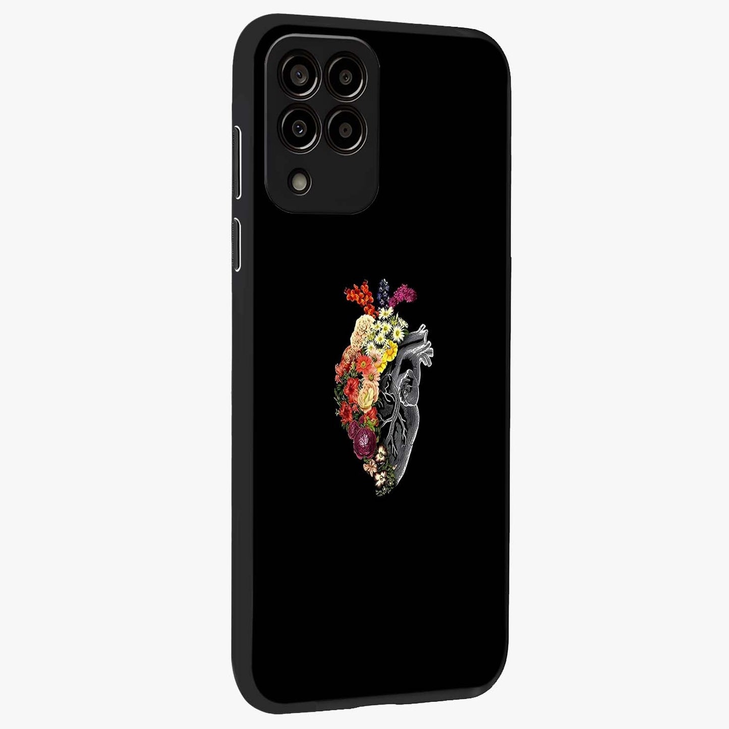 Heart With Flowers Glass Case upright view showcasing decorative heart and floral artwork with sweet romantic theme.