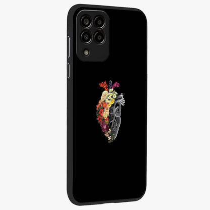 Heart With Flowers Glass Case upright view showcasing decorative heart and floral artwork with sweet romantic theme.