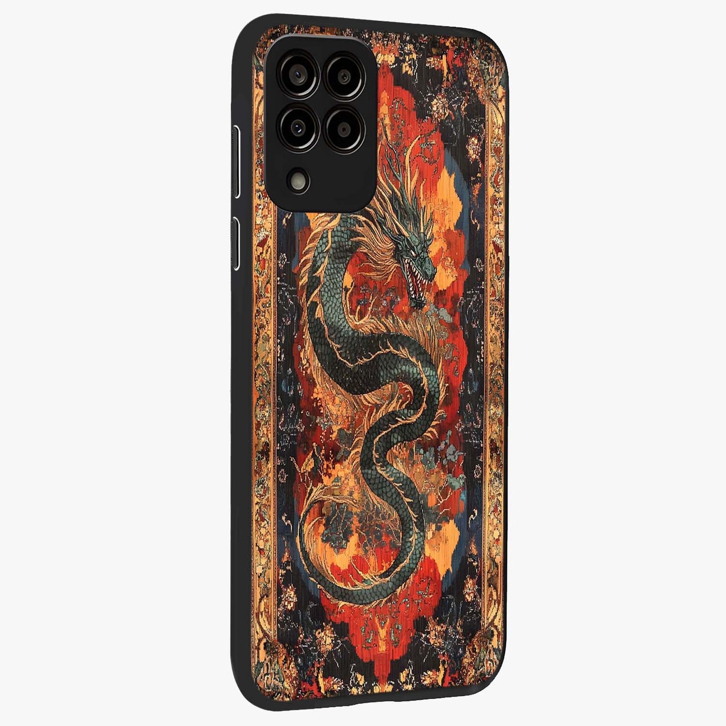 Inferno Dragon Soul Glass Case upright view showcasing intense dragon artwork with fantasy fire theme.