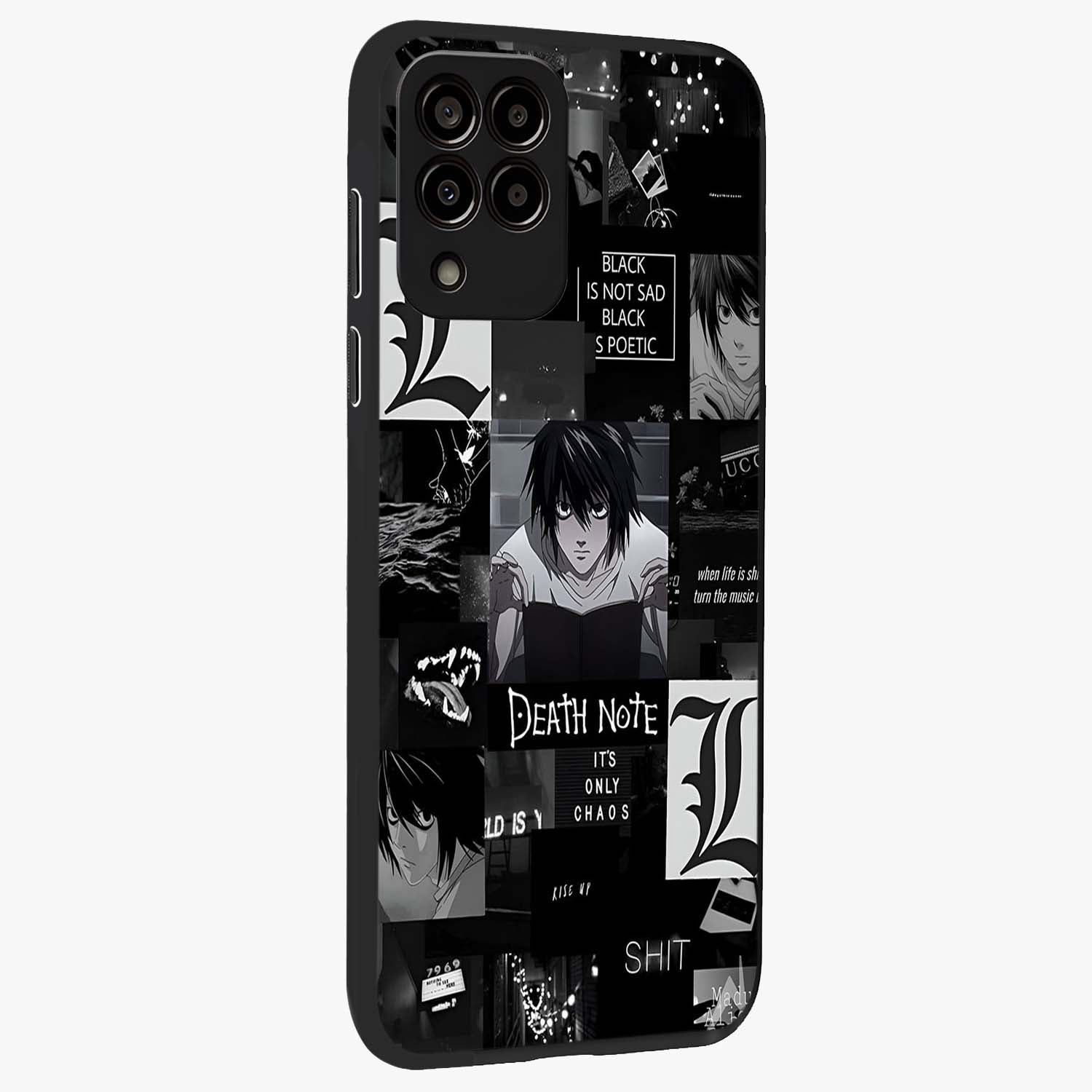 Midnight Chaos Mind Glass Case upright view showcasing expressive abstract artwork with bold dark theme.
