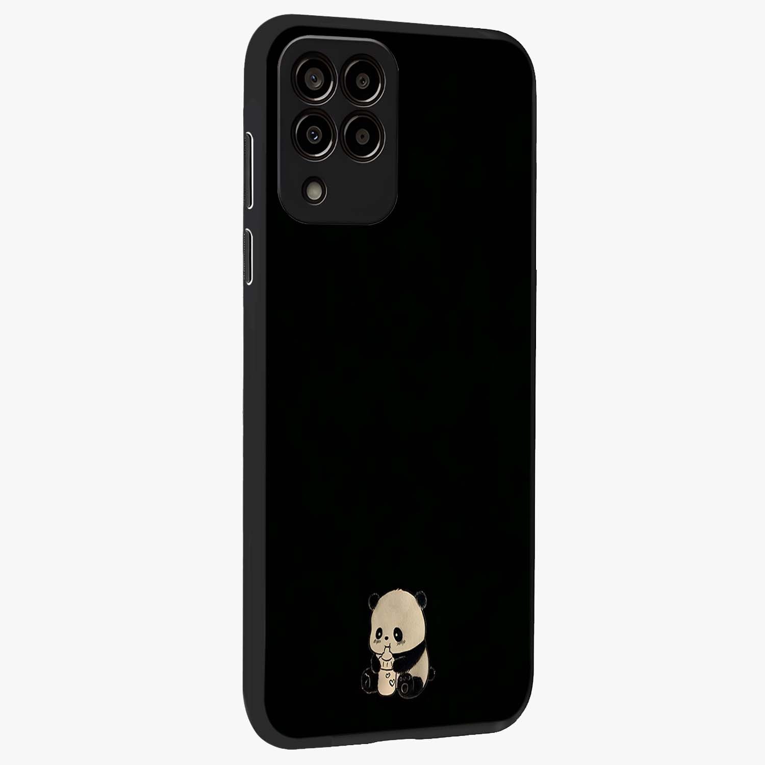 Midnight Panda Love Glass Case upright view showcasing charming panda artwork with playful romantic theme.