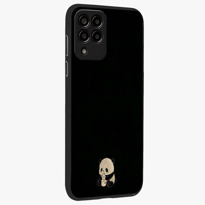 Midnight Panda Love Glass Case upright view showcasing charming panda artwork with playful romantic theme.