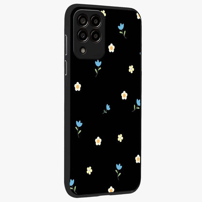 Minimal Petal Whispers Glass Case upright view showcasing elegant floral artwork with modern minimalist style.