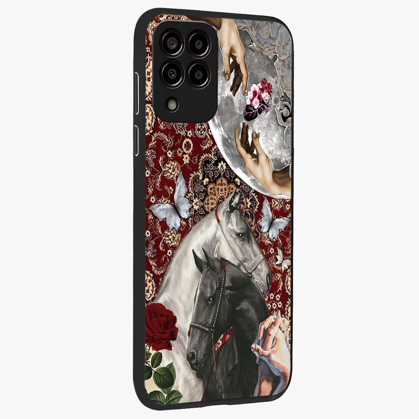 Moonlit Royal Stallion Glass Case upright view showcasing dramatic horse artwork with glowing moon themed design.
