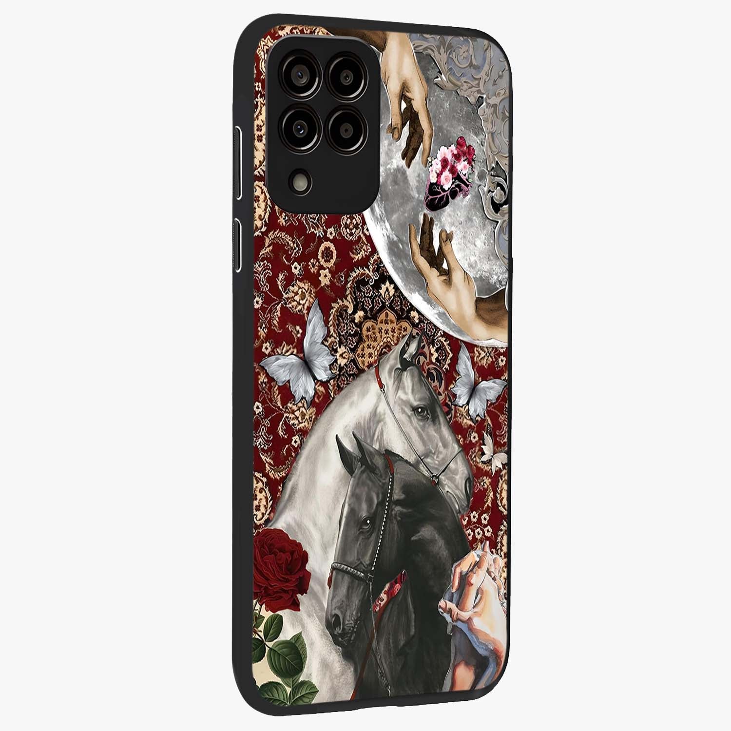 Moonlit Royal Stallion Glass Case upright view showcasing dramatic horse artwork with glowing moon themed design.