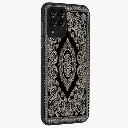 Noir Bloom Elegance Glass Case upright view showcasing graceful floral artwork with luxurious dark theme.