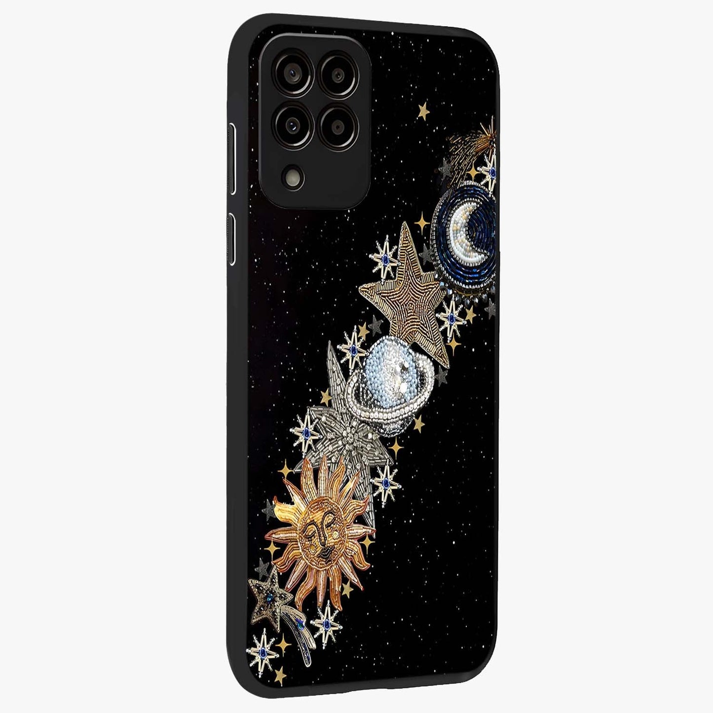 Pearls Universe Object Glass Case upright view showcasing decorative pearl themed artwork with cosmic elegance.