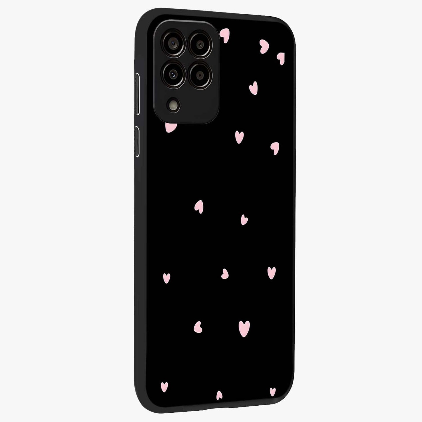 Pink Love Drops Glass Case upright view showcasing charming heart drop artwork with romantic playful theme.