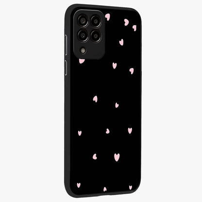 Pink Love Drops Glass Case upright view showcasing charming heart drop artwork with romantic playful theme.