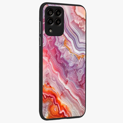 Rose Quartz Marble Glass Case upright view showcasing decorative marble artwork with luxurious pastel theme.