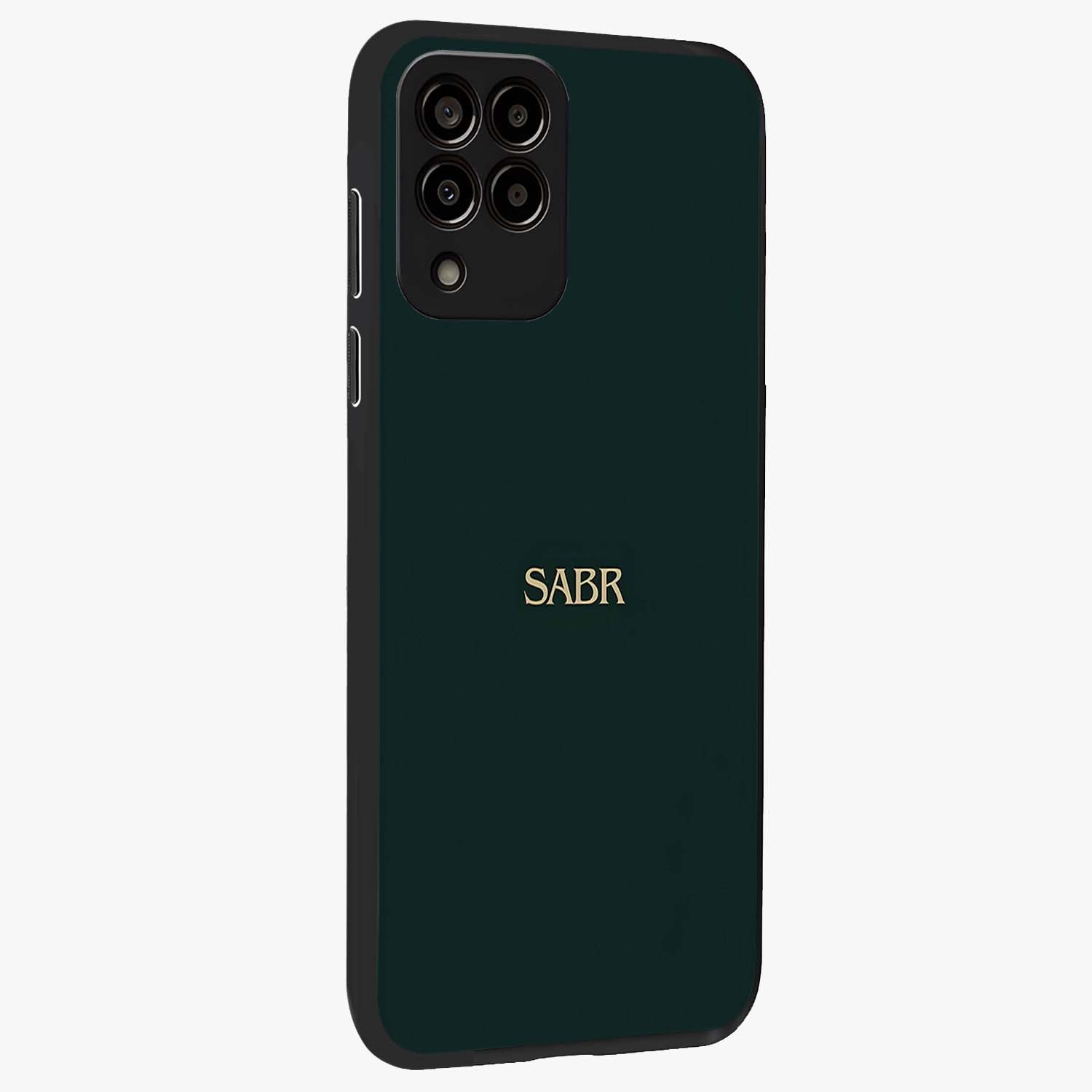 Sabr Minimal Patience Glass Case upright view showcasing calm minimalist artwork with motivational patience theme.