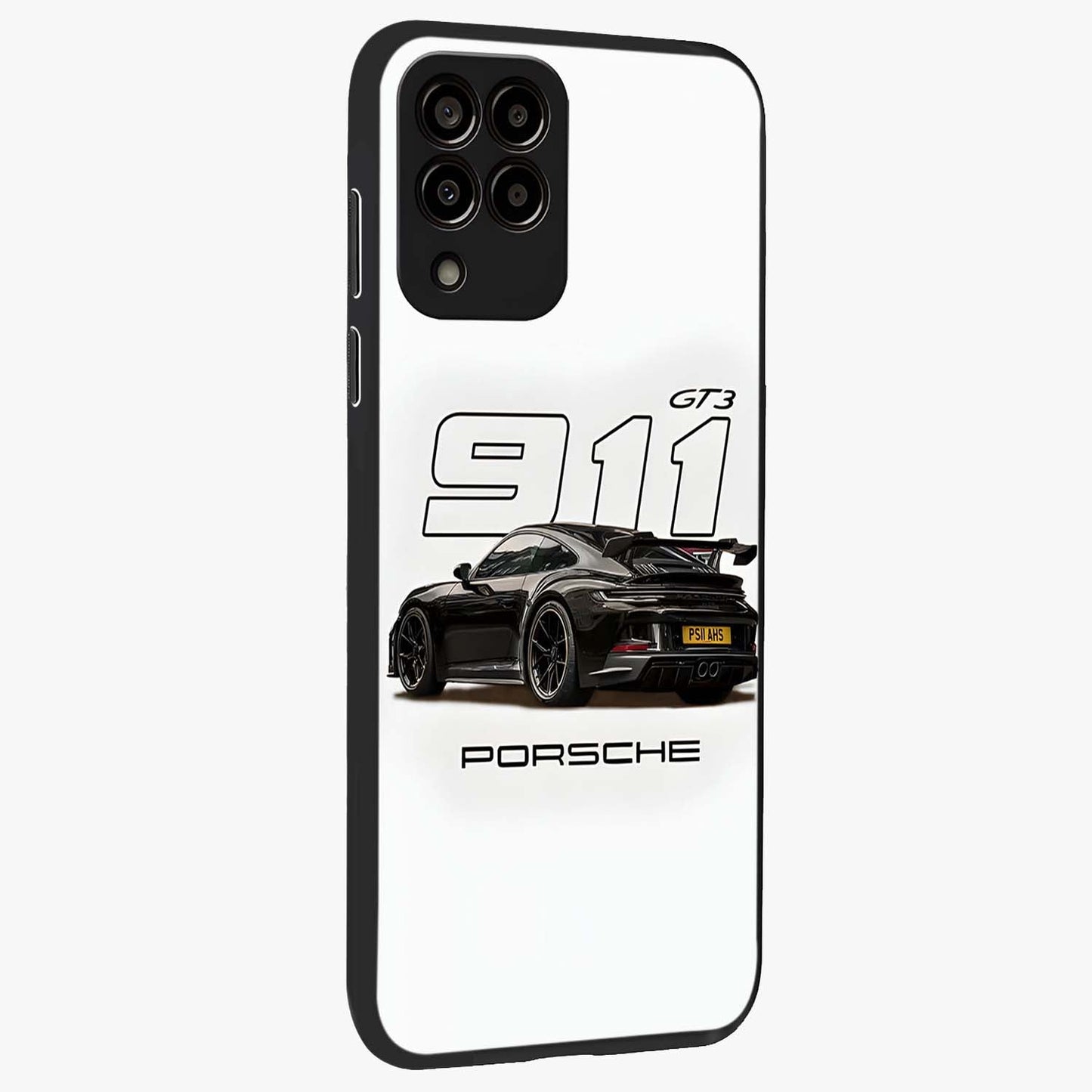 Turbo Legacy Icon Glass Case upright view showcasing bold racing inspired artwork with classic car theme.