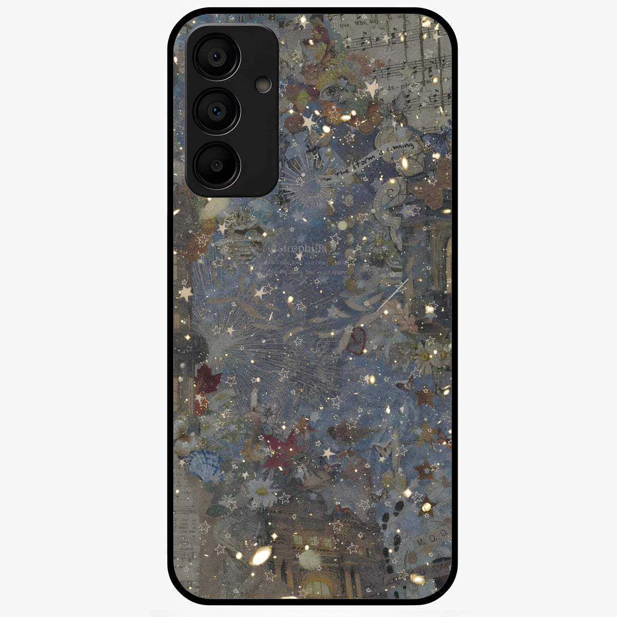 Aesthetic Astrolophia Glass Case showing flat back view with dreamy aesthetic design and glossy glass finish.