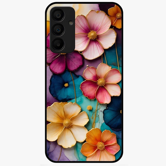 Artlyn Grace Flower Pattern Glass Case showing flat back view with elegant floral pattern artwork and glossy glass finish.