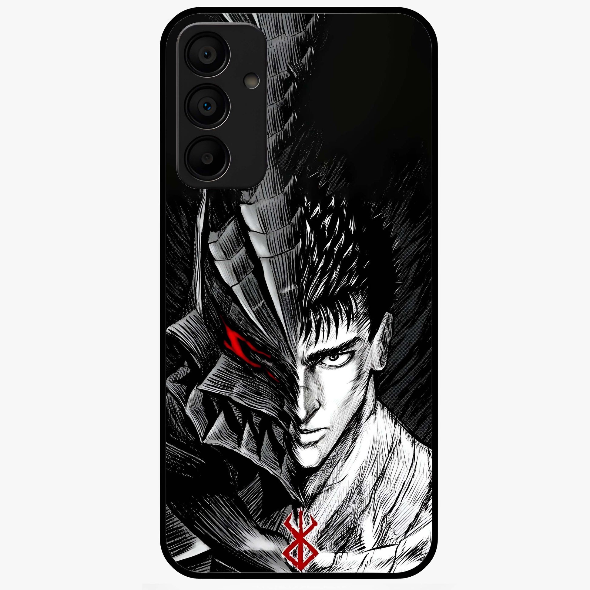Berserker Blood Oath Glass Case showing flat back view with fierce warrior inspired artwork and glossy glass finish.