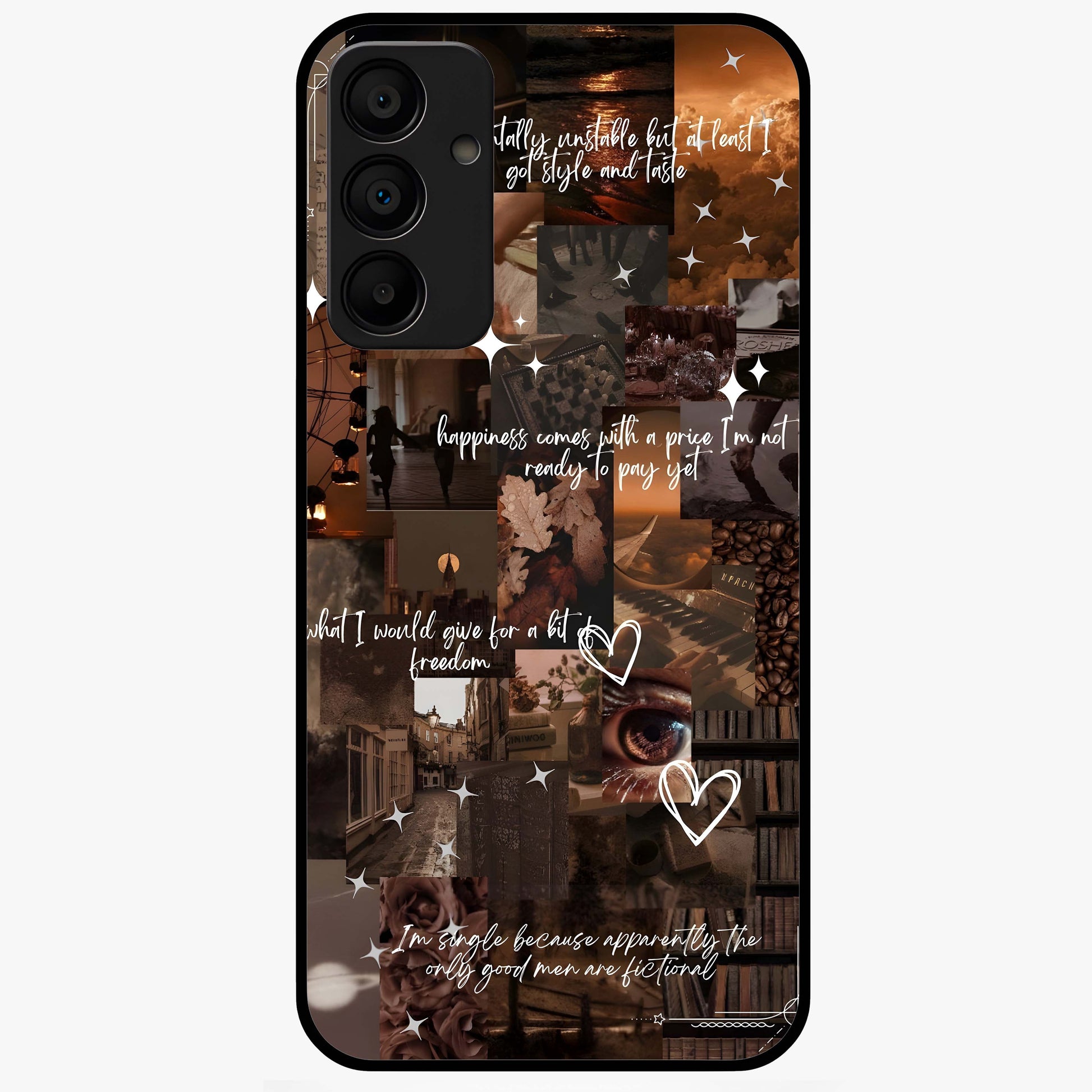 Bittersweet Aesthetic Chaos Glass Case showing flat back view with artistic chaotic aesthetic design and glossy glass finish.