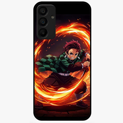 Blazing Sword Resolve Glass Case showing flat back view with fiery sword artwork and glossy glass finish.