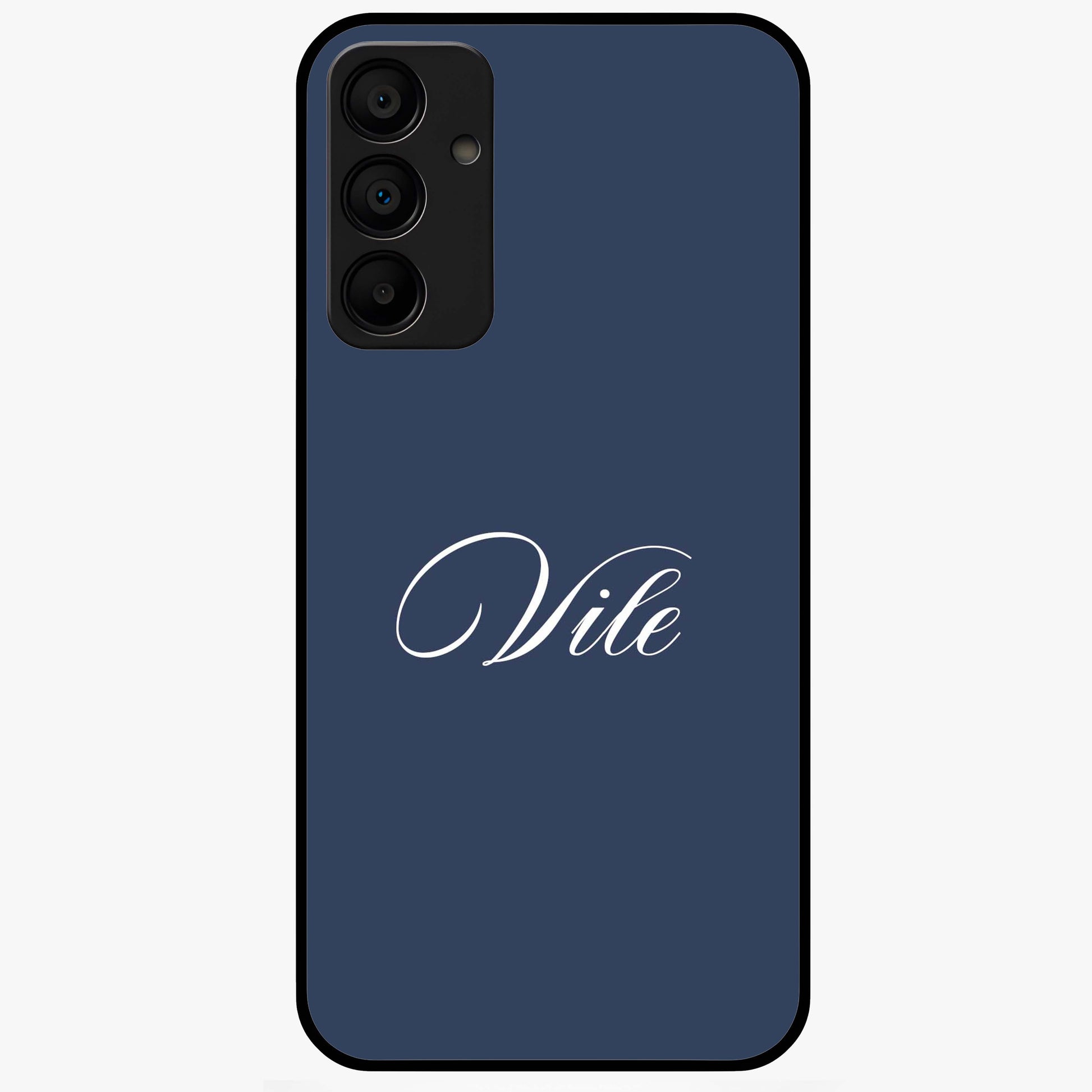 Blue Background Personalized Custom Name Glass Case showing flat back view with minimal blue background and custom name design.