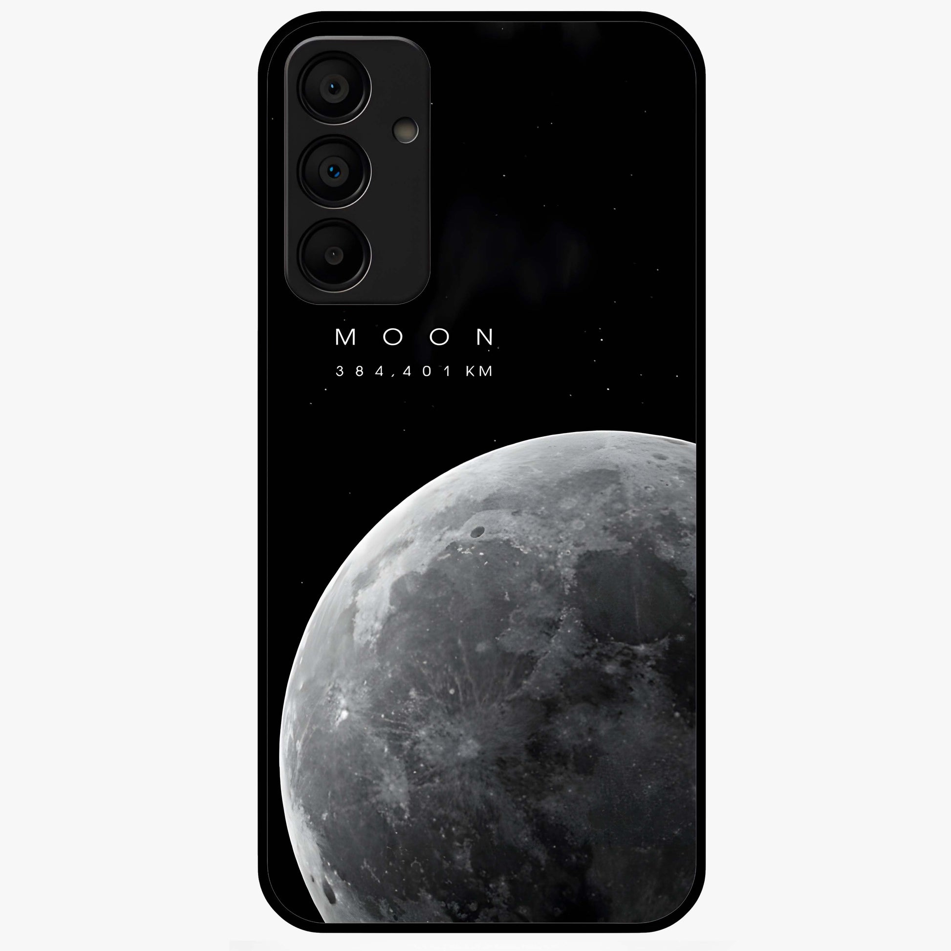 Cosmic Moon Glow Glass Case showing flat back view with glowing moon artwork and glossy glass finish.